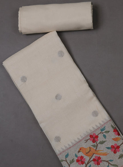 Off white Tussar Silk Unstitched Suit