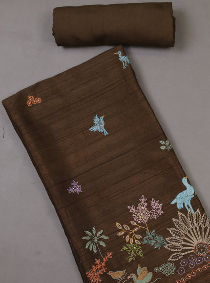 Dark Brown Tussar Silk Unstitched Suit