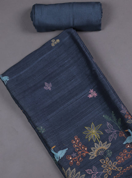 Denim Blue Tussar Silk Unstitched Suit
