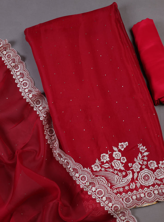 Red Organza Silk Unstitched Suits