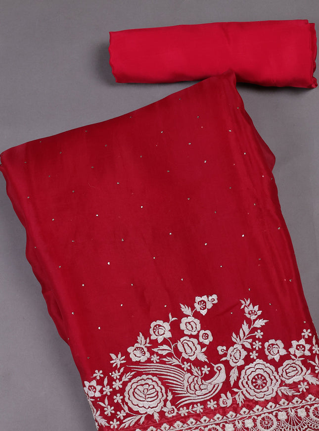 Red Organza Silk Unstitched Suits