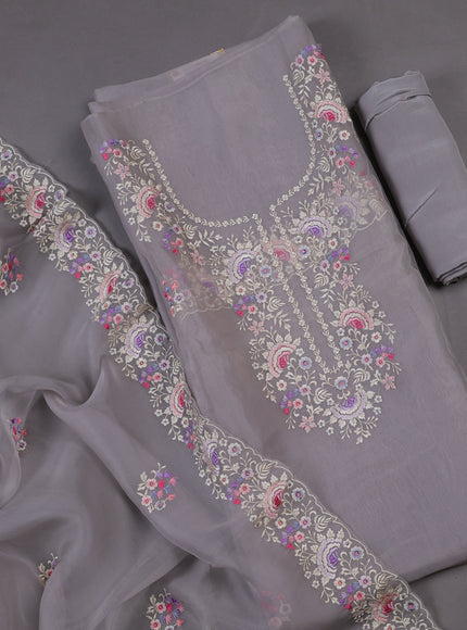 Grey Organza Silk Unstitched Suits