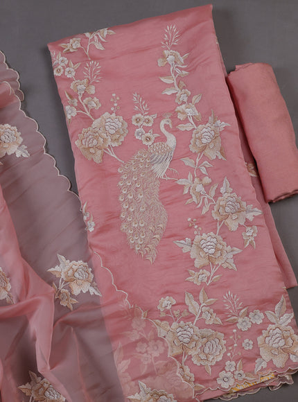 Peach Organza Silk Unstitched Suits