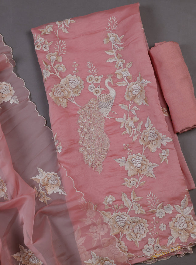 Peach Organza Silk Unstitched Suits