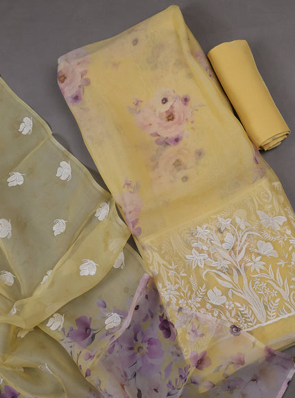 Yellow Orgenza Silk Unstitched Suits