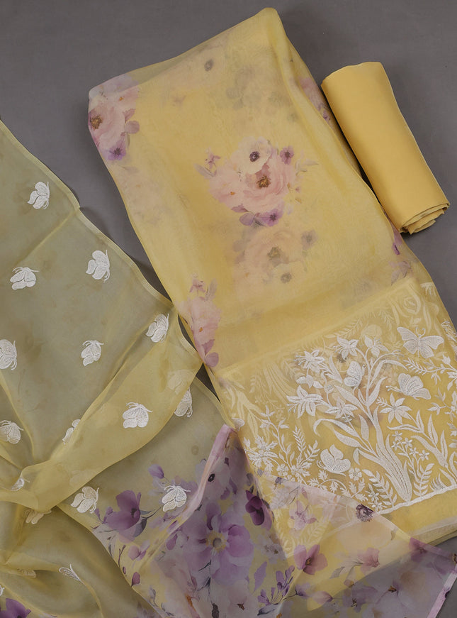 Yellow Orgenza Silk Unstitched Suits