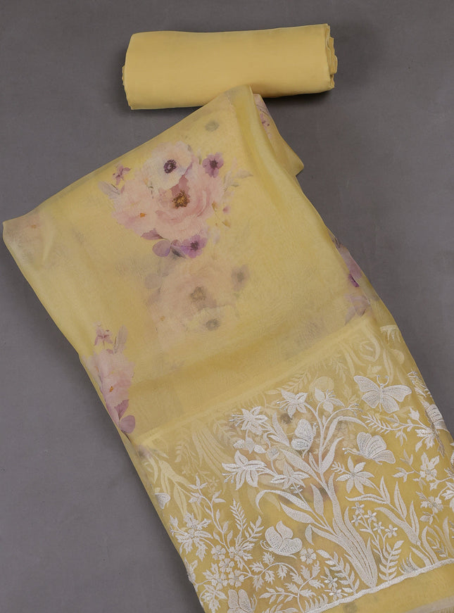 Yellow Orgenza Silk Unstitched Suits