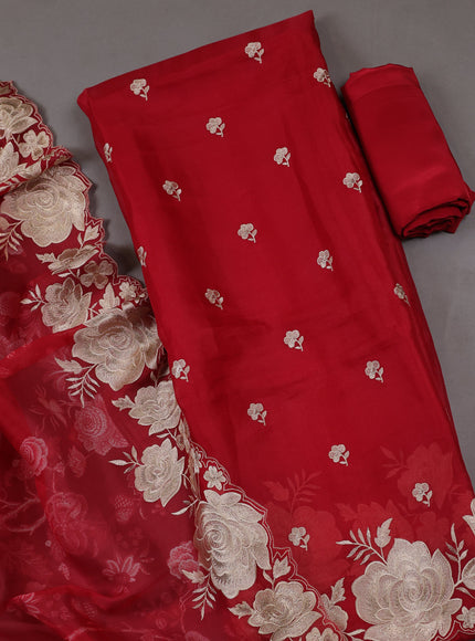 Red Organza Silk Unstitched Suits