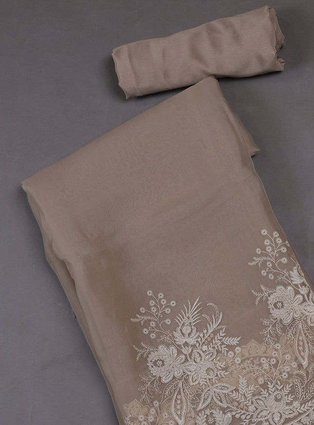 Beige Organza Silk Unstitched Suits