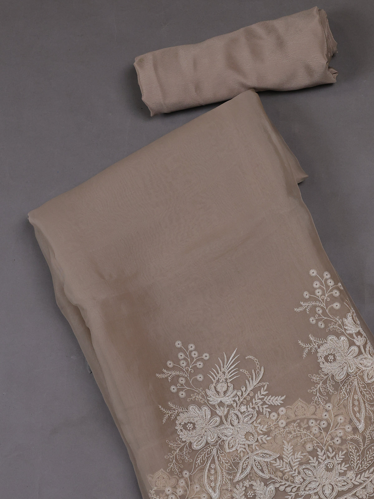 Beige Organza Silk Unstitched Suits