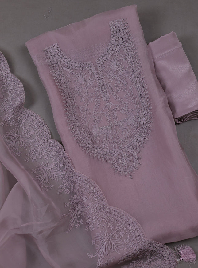 Levender Organza Silk Unstitched Suits