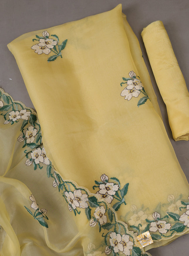 Yellow Organza Silk Unstitched Suits