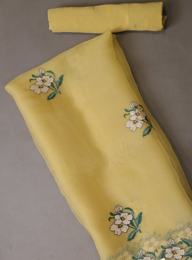 Yellow Organza Silk Unstitched Suits