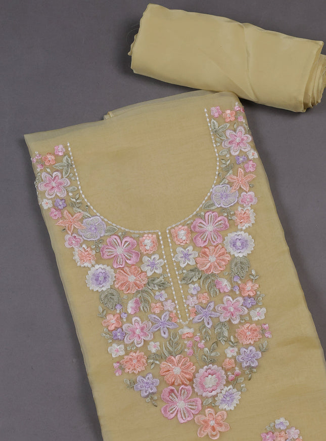 Light Yellow Organza Silk Unstitched Suits