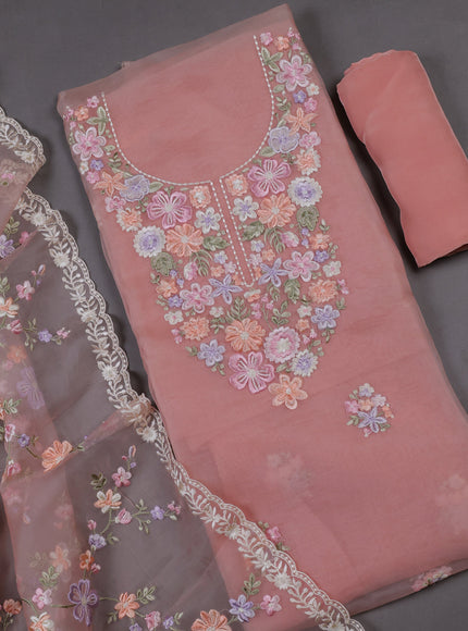 Peach  Organza Silk Unstitched Suits