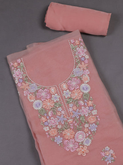 Peach  Organza Silk Unstitched Suits