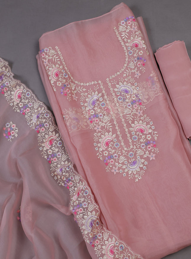 Peach  Organza Silk Unstitched Suits