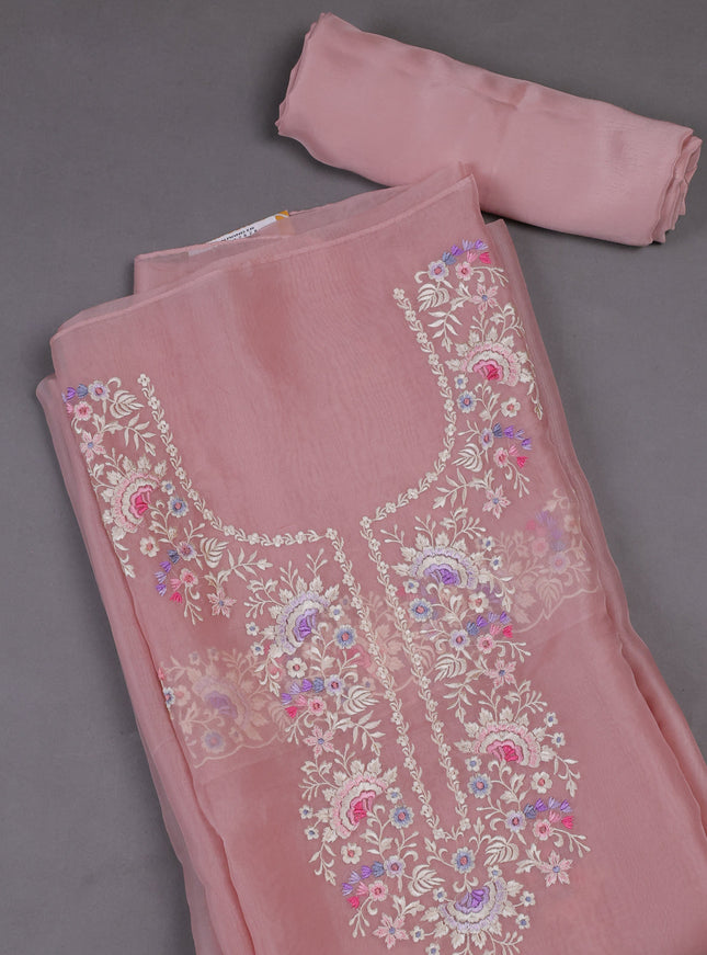 Peach  Organza Silk Unstitched Suits