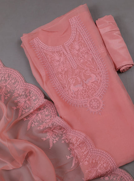 Peach  Organza Silk Unstitched Suits
