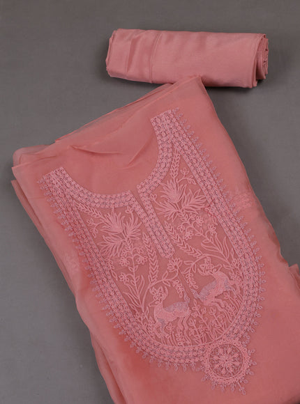 Peach  Organza Silk Unstitched Suits