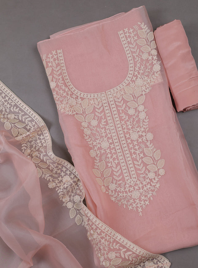 Peach Organza Silk Unstitched Suits