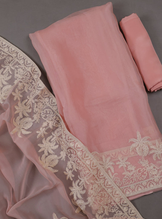 Peach Organza Silk Unstitched Suits