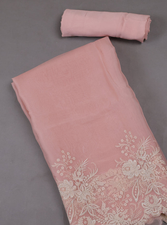 Peach Organza Silk Unstitched Suits