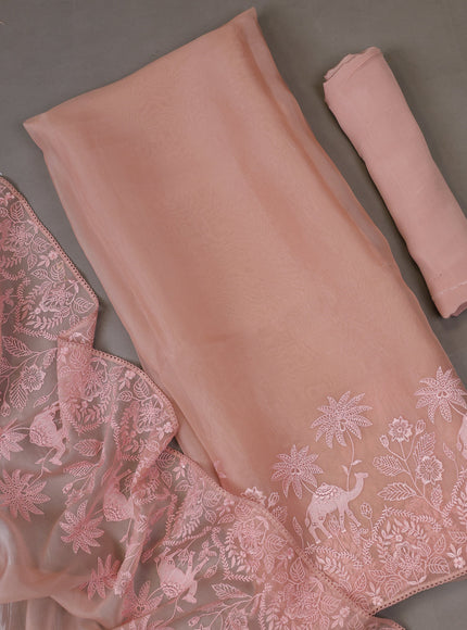 Peach Organza Silk Unstitched Suits
