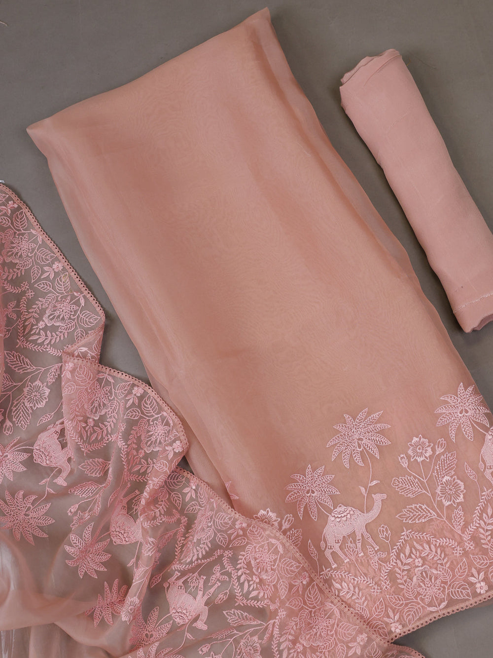 Peach Organza Silk Unstitched Suits