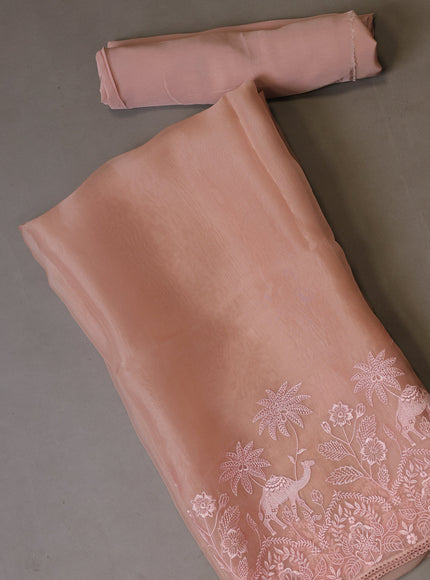Peach Organza Silk Unstitched Suits