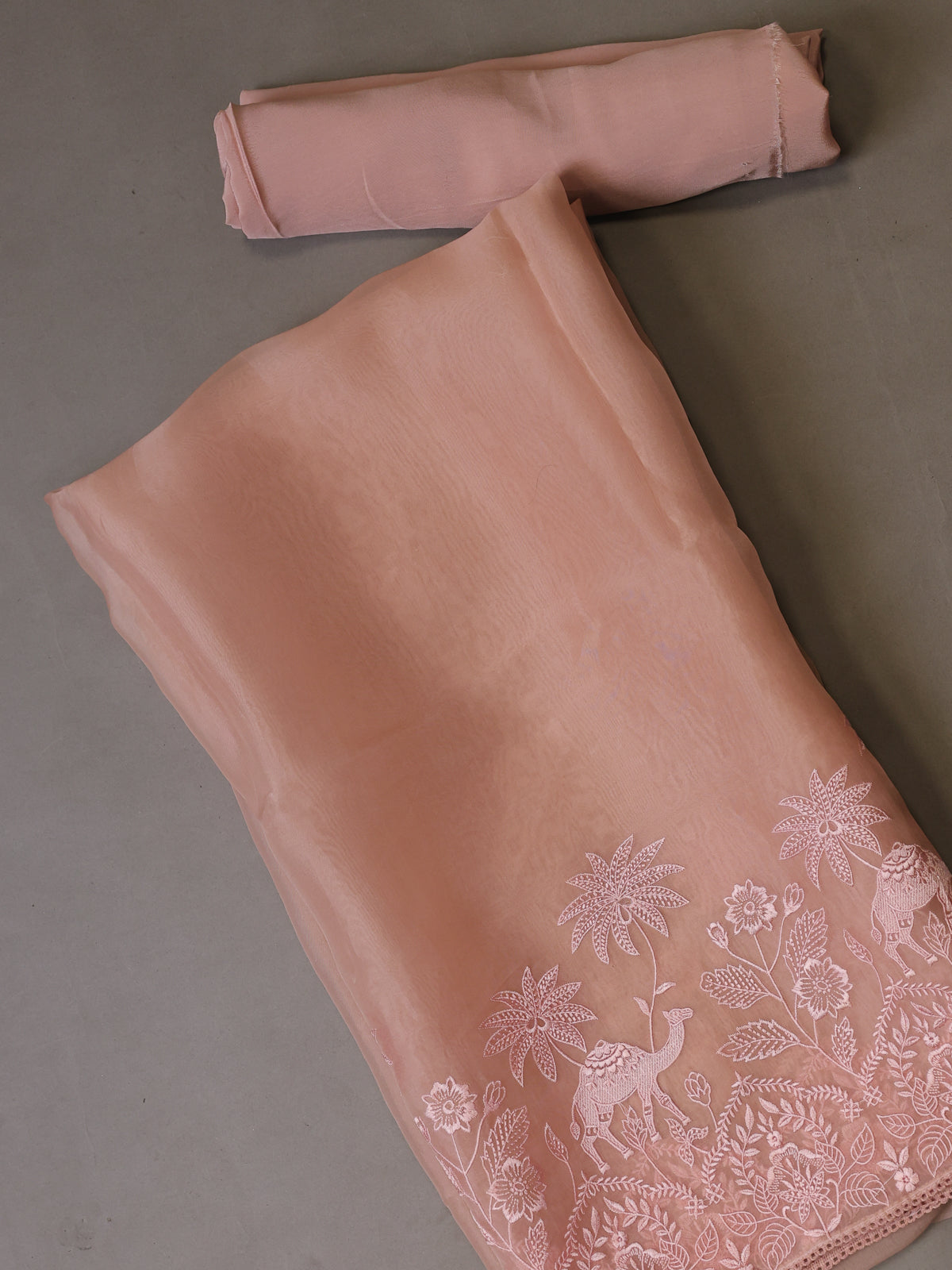Peach Organza Silk Unstitched Suits