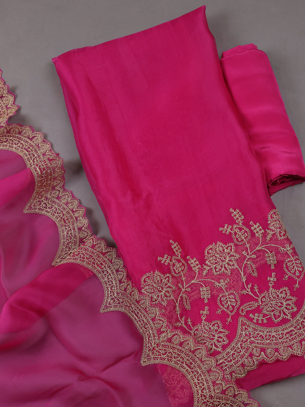 Hot Pink Organza Silk Unstitched Suits