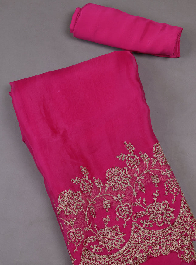 Hot Pink Organza Silk Unstitched Suits