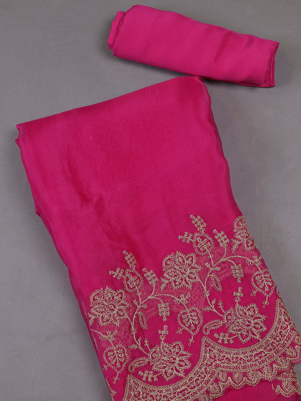 Hot Pink Organza Silk Unstitched Suits