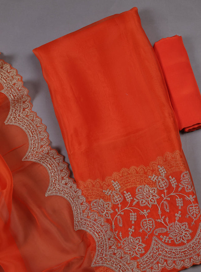 Orange Organza Silk Unstitched Suits