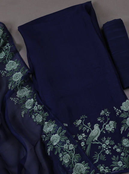 Navy Blue Organza Silk Unstitched Suits