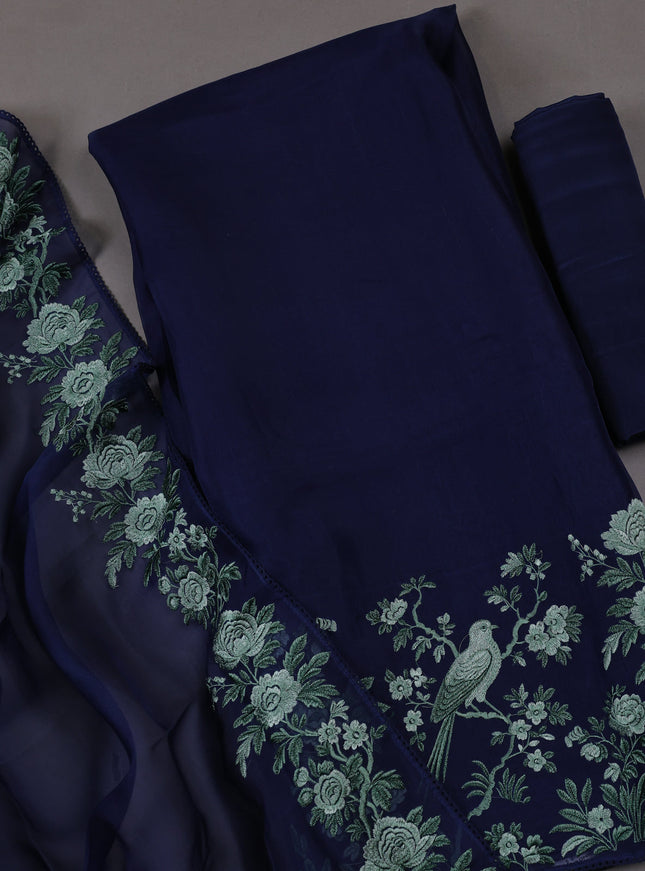 Navy Blue Organza Silk Unstitched Suits