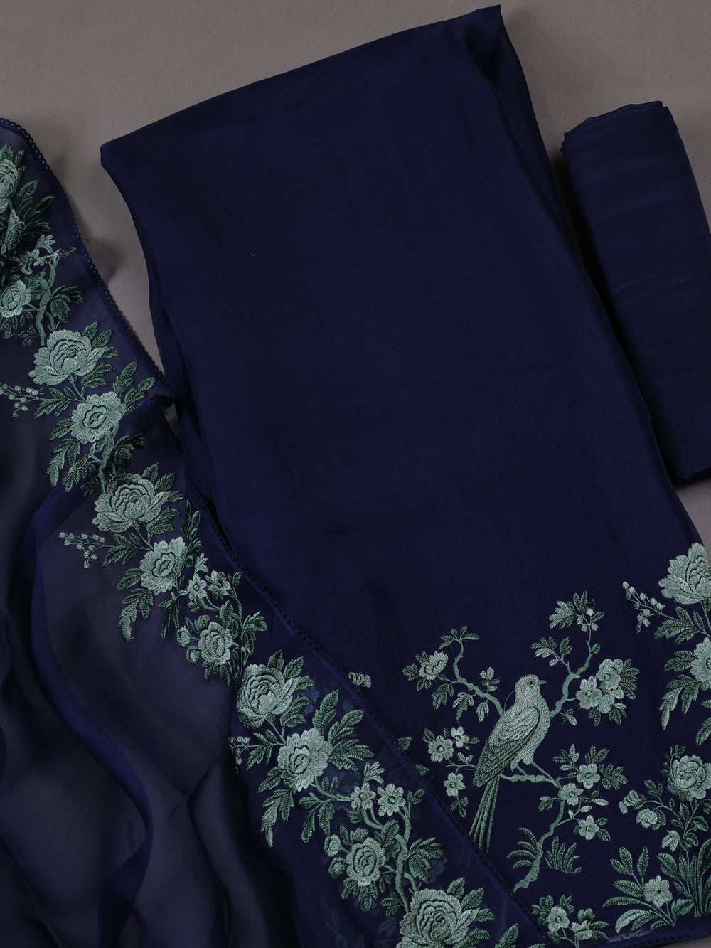 Navy Blue Organza Silk Unstitched Suits