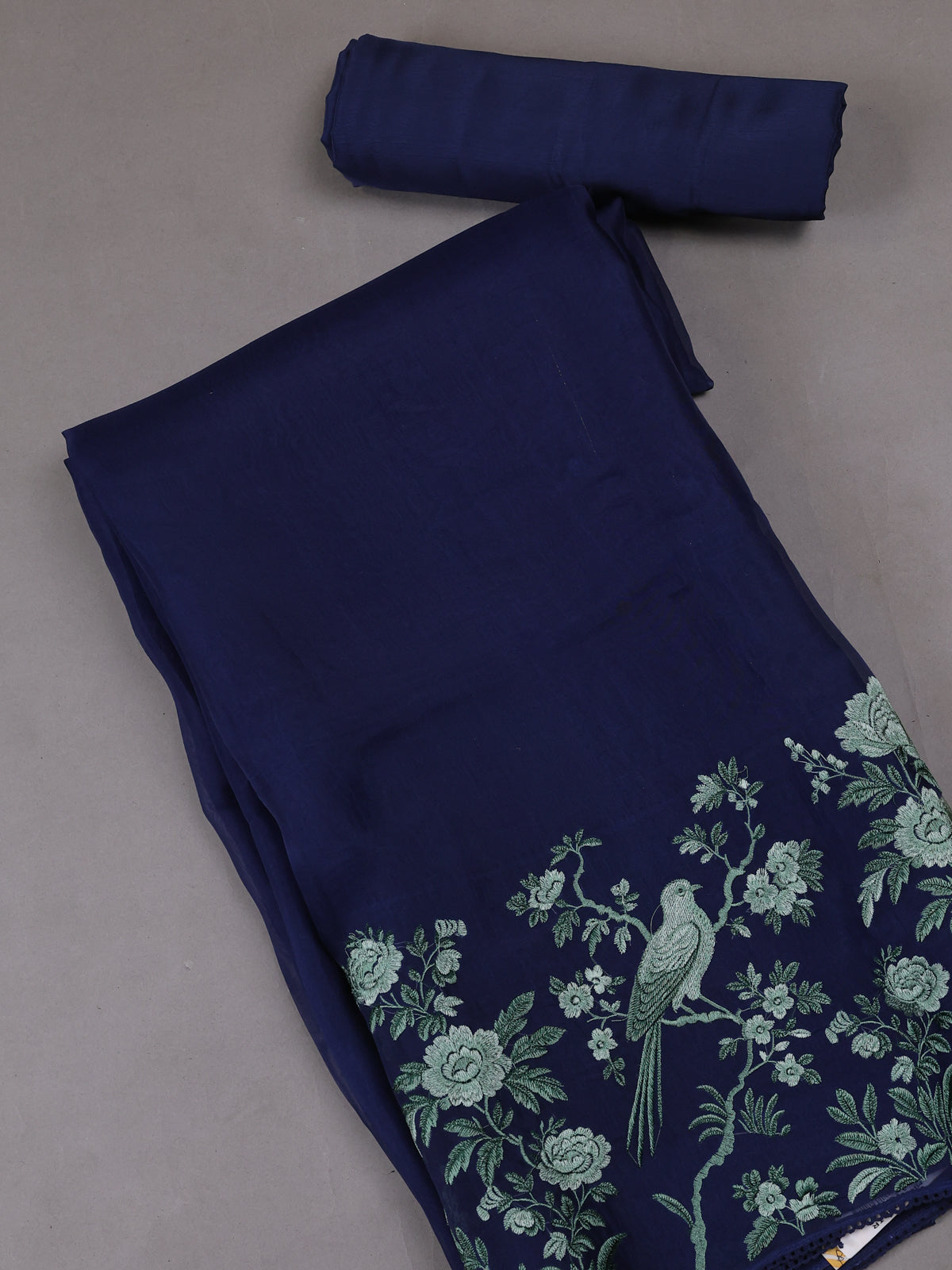 Navy Blue Organza Silk Unstitched Suits