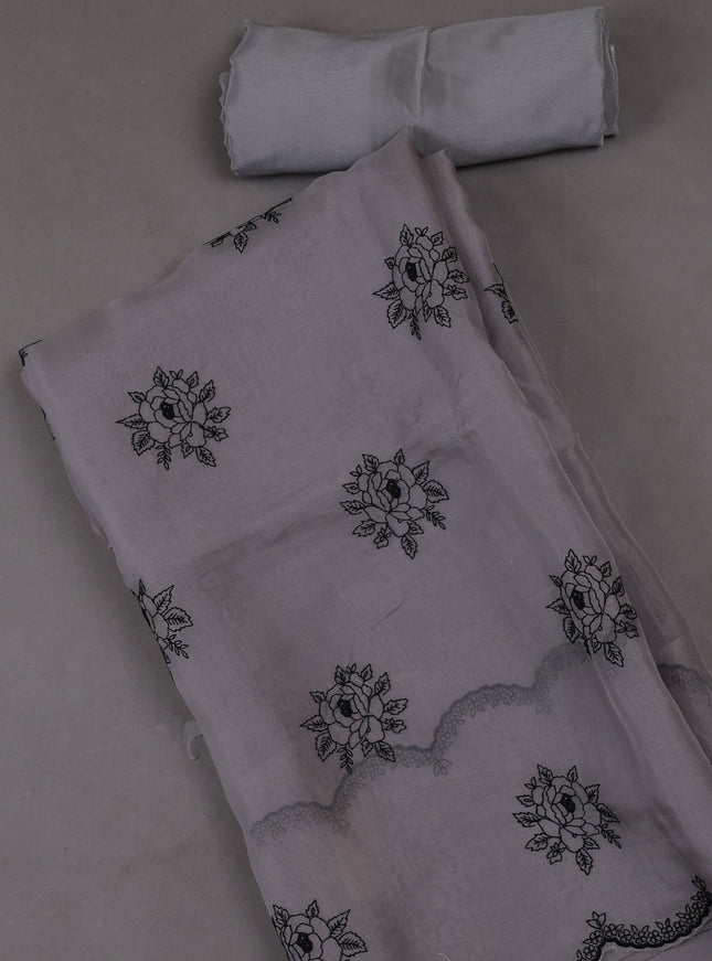 Grey  Organza Silk Unstitched Suits