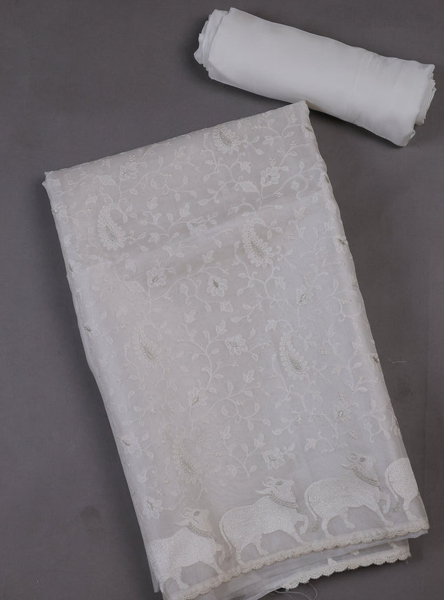 White Organza Silk Unstitched Suits