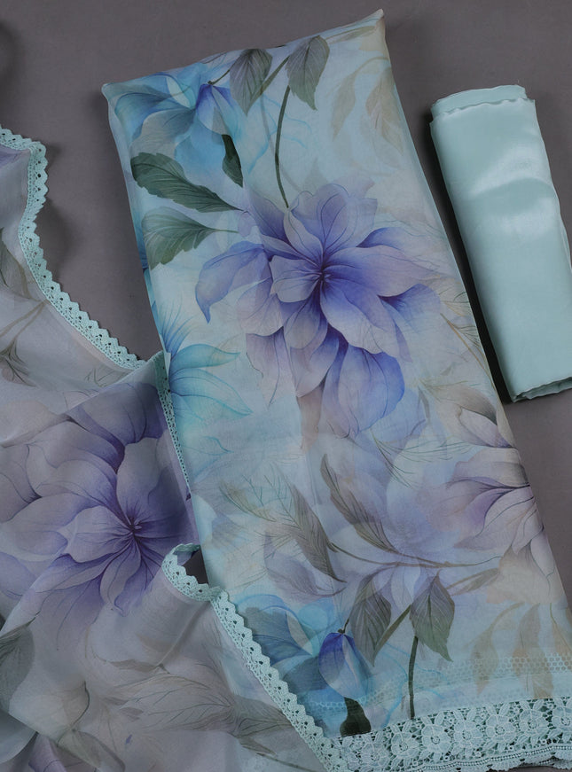 Mild Teal Organza Silk Unstitched Suits