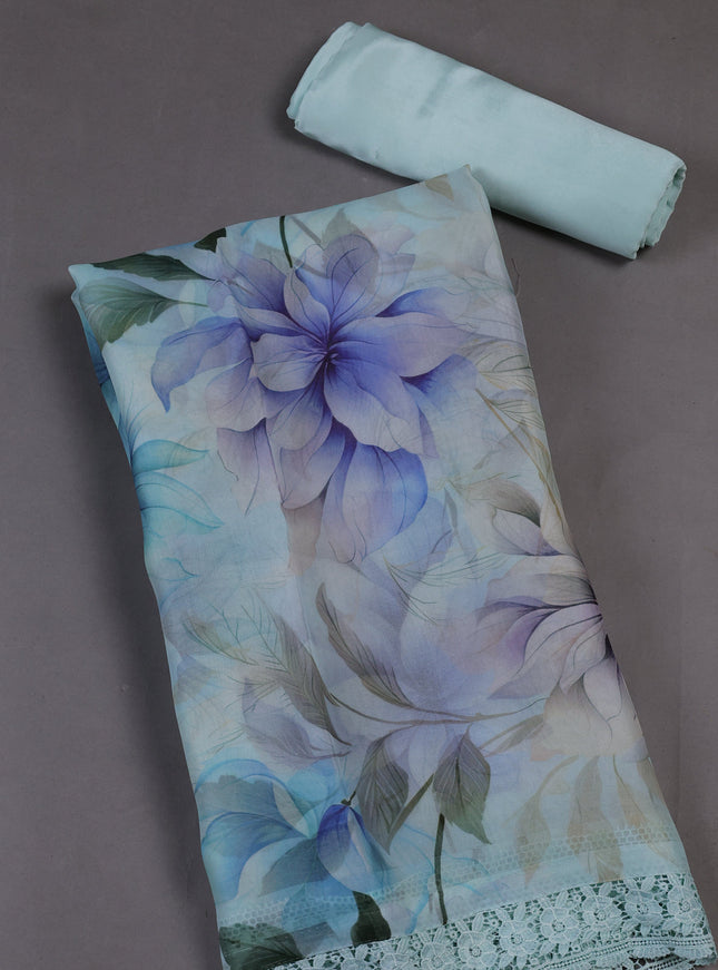 Mild Teal Organza Silk Unstitched Suits