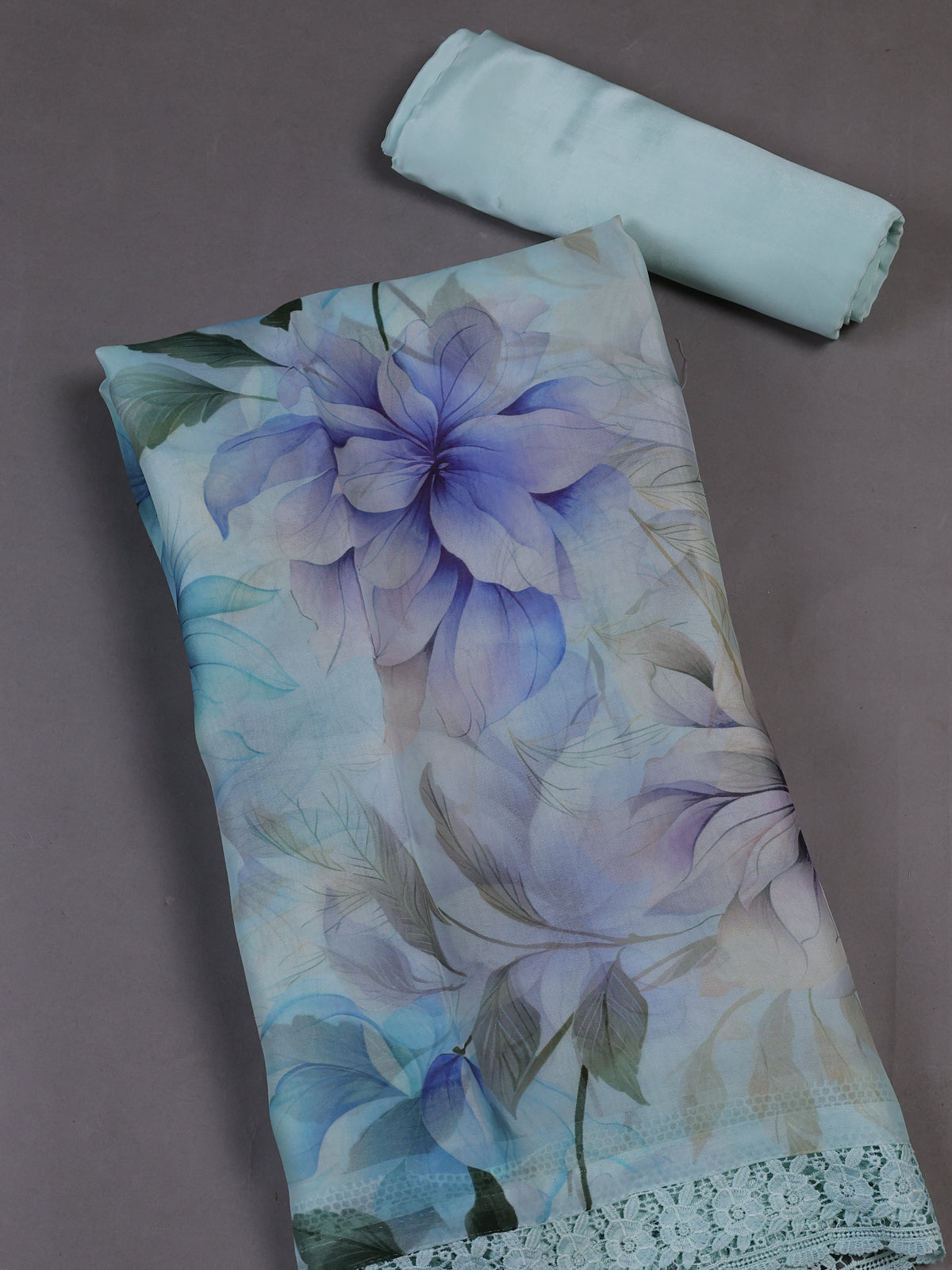 Mild Teal Organza Silk Unstitched Suits