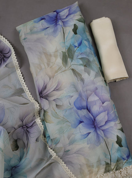 Beige Organza Silk Unstitched Suits