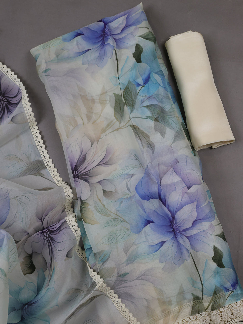 Beige Organza Silk Unstitched Suits