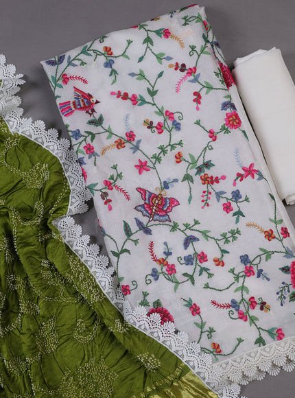 White - Green Organza Silk Unstitched Suits