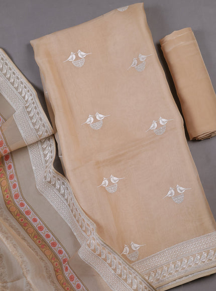 Beige Organza Silk Unstitched Suitas