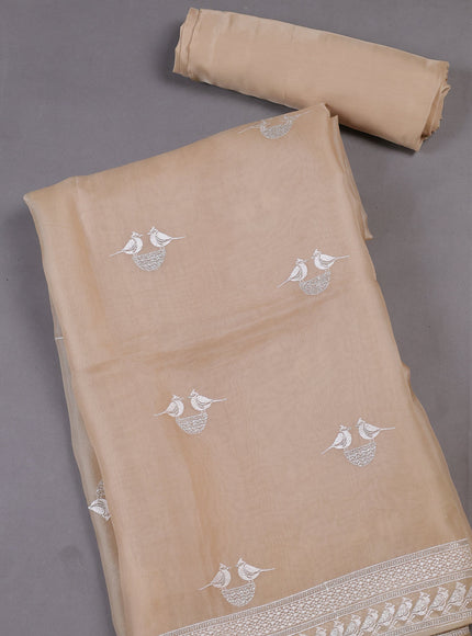 Beige Organza Silk Unstitched Suitas