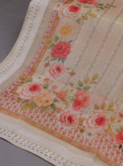 Beige Organza Silk Unstitched Suitas